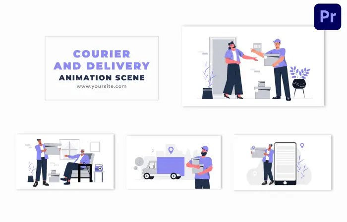 Courier and Delivery Service Flat Character Design Animation Scene